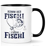 Joymaking Kaffeetasse Angler Geschenk für Männer Tasse mit Spruch - Komm Her Fischi Fischi Fischi - Lustige Geschenk für Angler Männer Angeln Geschenke, 320ml Schwarz