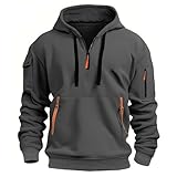 Pullover Herren Cargo Kapuzenpulli 1/4 Zip Arbeitspullover Reißverschluss Langarmshirt Kapuzenpullover Drawstring Hoodies Sweatshirt Pullover Jacket with Pockets Pullover Herren Mit