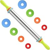 Edelstahl Nudelholz mit Griff, Antihaft Teigroller mit 4 Abstandshalter Ring und Messmarkierung, Einstellbares Backrolle für Teigdicken, Backzubehör Rolling Pin für Pizza, Pasta, Brot, Gebäck Teig