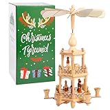 YeloZen Weihnachtspyramiden mit 6 Kerzenhaltern, 45,7 cm, 3 Ebenen, Karussell, Holz, Krippen-Set