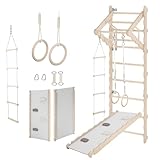 MAMOI® Klettergerüst Indoor, Sprossenwand für kinderzimmer, Turnringe Kinder für Klettern, Kletterwand und spielgeräte, Turngeräte mit Klimmzugstange für drinnen, Sportgeräte ab 3 Jahre