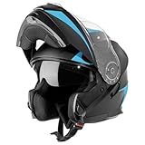 VINZ Busan Klapphelm mit Sonnenblende | ECE 22.06 & PINLOCK vorbereitet | Motorrad Helm Integralhelm | Motorradhelm Klappbar | In Gr. XS-XXL | Erhältlich Blau