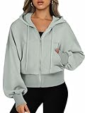 Jhsnjnr Damen Zip Up Hoodie Sweatshirt mit Kapuze Reißverschluss Cropped Jacke Kapuzenjacke Kordelzug Langarm Sweatjacke