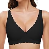 GXOULRRA Komfort Tief V BH Damen ohne bügel Buttrig Glatter Bustier Damen BH ohne Bügel mit zusätzlicher BH-Verlängerung Schwarz XXL