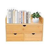 FROPIJ Minikommode & 2-stöckig Schubladenbox Holz - Schreibtisch Organizer aus Bambus, Natur Design - Kosmetik Organizer und Aufbewahrungsbox Holz für Homeoffice, Schminktisch
