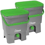 Skaza Bokashi Organko Set (2 x 16 Liter) Küche und Garten Bio Mülleimer - 2X Recyceltem Kunststoff Komposteimer Starterset + inkl. 1 Kg EM Fermentieren Aktivator (Grau-Grün)