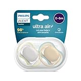 Philips Avent Ultra Air Schnuller, 2er-Pack – BPA-freier Schnuller für Babys von 0 bis 6 Monaten, grün/braun (Modell SCF085/15)