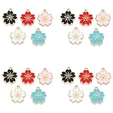 Gierzijia Kirschblüten-Anhänger zur Schmuckherstellung, vergoldete Emaille-Blumen-Anhänger für DIY-Ohrringe, Halsketten, Armbänder, Schlüsselanhänger, Bastelzubehör, 18 x 20 mm, 5 Farben, 20 Stück
