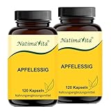 Apfelessig Kapseln hochdosiert - 2 x 120 Kapseln - Stoffwechsel und Entwässerung - natürliche 1000mg Apfelessig pro Tagesdosis - vegan - Apple cider vinegar