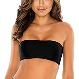 RELLECIGA Damen Bademode Bikini Bandeau Top Trägerlos Lambada Oberteil Schwarz S