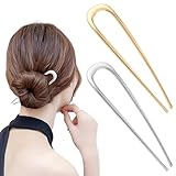 2 Stk Haarnadel Haarnadeln Groß Metall U-Förmige Haarnadel Haarpin 2 Zinken Hochsteckfrisur Chignon Pins Haarnadeln U-Förmig Französisch Stil Haar Hochsteckfrisuren Für Frauen Mädchen (Gold & Silber)