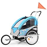 Sufrk 2-in-1 Kinder Fahrradanhänger & Kinderwagen Blau und Grau Fahrrad-LastenanhäNger