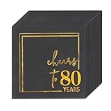 50 Stück Servietten 80. Geburtstag, Geburtstagsservietten Schwarz Servietten Geburtstag 5x5inch, 3-Lagige mit Premium Holzfaser, Tischdeko für Happy Birthday Feiern Mann Frau Geburtstagsfeier
