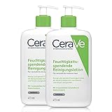 CeraVe Feuchtigkeitsspendende Reinigungslotion für Gesicht und Körper, Normale bis trockene Haut, Mit Hyaluron und 3 essenziellen Ceramiden, 2 x 473ml