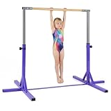 COSTWAY Gymnastik Turnreck, Reckstange Indoor mit 12-Fach verstellbaren Höhen von 85-145 cm, Gymnastikstange horizontal, Turnstange bis 150 kg belastbar, Turngeräte für Kinder ab 3 Jahren (Violett)