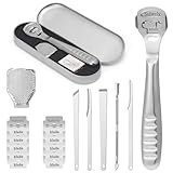 17PCS Hornhauthobel Fußschaber Professioneller, Edelstahl Hornhauthobel Fußfeile, Fusspflege Hornhautentferner Mit 10 Ersatzklingen Und Box, Pediküre Set Für Hand Füße (Silber)