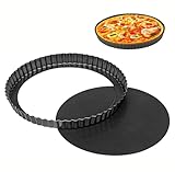 KANGSIT Quicheform, 22 cm, mit losem Boden, geriffelte Tarteform, Mini-Tarte-Formen zum Backen, Quiches, Flans, geriffelte runde Quiche-Tartform, Kuchenform, Quicheform, Karbonstahl