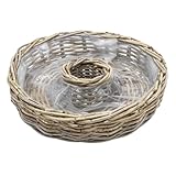 Rattan Blumenschale natur mit Folie für Außen - 40 cm - Holz Pflanzring zum direkten Bepflanzen - Garten Deko Weide Blumentopf Blumenkorb Pflanzkorb Pflanzenschale Blumenkranz Pflanzkranz Landhaus