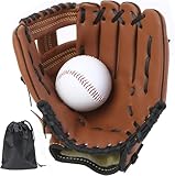 LeapBeast Baseball Handschuhe, Softball Handschuhe mit 1 Ball, Baseball Training Wettbewerb Handschuh Verdicken Dauerhaft Softballhandschuhe für Kinder Erwachsene (Braun -B, 10,5 Zoll)
