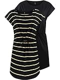 ONLY Damen Sommer Mini Kleid onlMAY S/S Dress 2er Pack Grösse XS S M L XL XXL Gestreift Schwarz 100% Baumwolle, Größe:S, Farbe:Black Double York Yellow