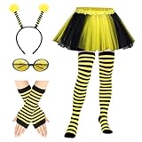 TYXHXTF 7PCS Bienenkostüm Erwachsene, Bienenkostüm Damen mit Antenne Stirnband Sonnenbrille Lange Handschuhe Überkniestrümpfe, Biene Kostüm, für Kostüm Tier Cosplay Karneval