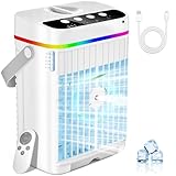 Mobile Klimaanlage, 4 in 1 Mobiles Klimagerät mit Kühlen Nebel, Klimaanlage Mobil ohne Abluftschlauch Luftkühler Mini mit 3 Stufen & 7 Farben Nachtlicht, Tragbarer Air Conditioner für Zuhause/Büro
