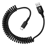 Spiralkabel USB C,USB A auf USB C Handy Ladekabel Schnelllade,Android Auto Typ C Feder Datenkabel für Samsung Galaxy S24 Ultra S23 FE S22+ S21 S20 A55 A54 A35 A34 A25 A15 A14,iPhone 15 Pro Max,Huawei