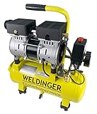 WELDINGER Flüster Kompressor FK 65 turbo ölfrei 1100 W Luftabgabe 105 l/min innenbeschichteter Tank Druckregler 5 Jahre Garantie
