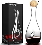 Weinkaraffe aus Kristallglas, 1.2L Weindekanter, Rotweindecanter für 375ml & Korkverschluss Wein Dekanter, Handgemacht, Tropffrei