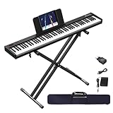 OYAYO E-Piano 88 Tasten für Einsteiger Halbgewichtetes Volle Größe Klavier, Tragbare Digital Piano mit Doppel-X-Ständer, Süstain-Pedal & Reisentasche E Piano für Zu Hause üben Geschenk