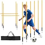 Peviasot Slalomstangen Fussball Set, Slalom Poles 6, Horizontale Stöcke 2, 180cm Slalom Stangen mit Feder, Sprunghafte Agilität Stangen, Fussball trainingszubehör für Koordinationstraining Hundesport