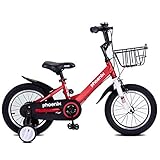 Kinderfahrräder Jungen und Mädchen Fahrräder mit Hilfsräder Griffe und Sitz verstellbar geeignet for Kinder im Alter von 2-12 (Color : Red, S : 12 inch)