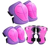 Zorplex Knieschoner Kinder Set, Verstellbare Schoner Inliner Kinder, 6 in 1 Schutzausrüstung, Ellbogenschoner, Handflächenschutz, Knieschoner, Protektoren Kinders für Skateboard, Outdoor Sport (Pink)
