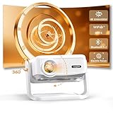 Beamer [Elektrischer Fokus und Auto Keystone] 4K Full HD 1080P Unterstützt,WiFi 6 und Bluetooth Mini Beamer, 300 Zoll, 360-Grad-Drehbar Beamer, Ideal für Heimkino und Outdoor, Kompatibel mit Handy,PC