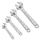 Amazon Basics 4-teiliges Rollgabelschlüssel-Set, verchromt, mit Messskala in Zoll und mm, mit: 6 Zoll (150 mm), 8 Zoll (200 mm), 10 Zoll (250 mm), 12 Zoll (300 mm)