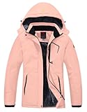 YSENTO Damen Winter Fleece wasserdichte Skijacke Outdoor Verdickte Softshell Warm Winddicht Wandern Funktionelle Atmungsaktive Jacke mit Abnehmbarer Kapuze(Rosa,L)