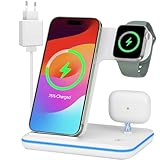 Induktive Ladestation für Apple Wireless Charger 3 in 1: 2024 Neu Kabelloses Ladegerät für iPhone 15/14/13/12/11/Pro/Max/XS/XR/X/8/Plus, Apple W.atch 2/3/4/5/6/7/8/9 und Air.Pods