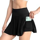 Rock Mit Hose Drunter Tennis Rock Sportrock Damen Activewear Minirock Mit Taschen Hohe Taillenform Bequem und Atmungsaktiv Geeignet für Golf Tennis Volleyball Laufen Fitness Usw (Schwarz)