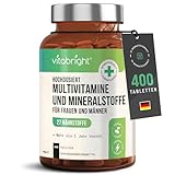 Multivitamin Tabletten Hochdosiert - 400 Tagedosis Vitamine, Mineralien & Ergänzungsmittel A-Z Vitamine + Mineralstoffe | Nahrungsergänzungsmittel Frauen/Männer Vegan Multivitamin Komplex, VitaBright