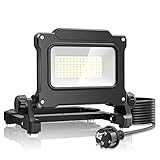 LED Baustrahler 60W, RISEMART Baustellen Strahler 6000LM kaltweiß, LED Fluter Arbeitsscheinwerfer Wasserdicht mit USB-Stromausgang,dimmbar mit knob für Garage, Garten, Baustelle