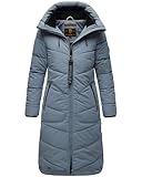 MARIKOO Damen langer Wintermantel warmer Steppmantel mit verstellbarer Kapuze Benikoo Stormy Blue Gr. S