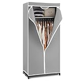 GOPLUS Kleiderschrank Stoff, Stoffschrank mit Reißverschluss & Kleiderstange, Stoffschrank Stoffkleiderschrank klappbar für Schlafzimmer, 74 x 50 x 172cm (Grau)