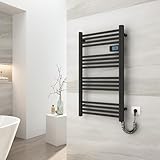 EMKE Handtuchheizkörper Elektrisch 960 x 540 mm, Elektrischer Badheizkörper mit Touchschalter Timer, Handtuchtrokner Handtuchwärmer Elektrisch Handtuchheizung Schwarz Matt 500W