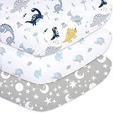 Plushii Baby Spannbettlaken 70x140cm - 3er Set Spannbetttuch für das Kinderbett - Weiche Mikrofaser - Oeko-Tex Standard 100 - Blau Dinosaurier…