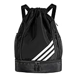 GIBOHOM Turnbeutel Schwarz, Sporttasche mit Schuhfach, Groß Kordelzugbeutel Sporttasche, Rucksack mit Kordelzug, Sportrucksack, Mode Turnbeutel Rucksack für Herren Damen Jungen
