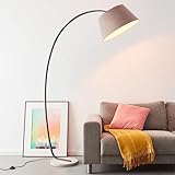 Lightbox Stehlampe mit dekorativen Stoff-Schirm - 196 cm Höhe x 50 cm Breite - Bogen Standleuchte mit Fußschalter und schwenkbarem Kopf - E27 Fassung max. 60 W - aus Beton/Metall/Textil - in Taupe