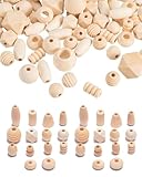 QLEUIFT 200g Verschiedene Natürliche Holzperlen Round & Cube & Polygon & Rondelle & Oval & Column Spacer Beads Unvollendete Lose Holzperlen Für Die Schmuckherstellung von Armbandketten