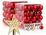 Menz Weihnachtskugeln 101er Set Rot mit dekorativer Spitze – Christbaumkugeln 3/4/6 cm Kunststoff – Weihnachtsdeko für Baum, schafft warme Feiertagsstimmung