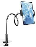 Klsniur Schwanenhals Tablet Halterung Ständer, Verstellbarer Handy/Tablet Halter mit Stabiler Klemme, Flexible Arme für Ipad/Handy/Switch/Samsung Galaxy Tabs 4,7-12,9 Zoll(Schwarz)