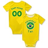 Brasilien Newest Fan Personalisiertes Fußball Baby Body mit Baby Namen und Nummer für Jungen und Mädchen Fans Strampler Gelb 3M-2T